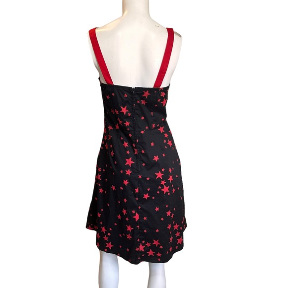 Vintage 90's Y2K Morbid Threads Red & Black Goth Star Print Sleeveless Dress M - Picture 2 of 9